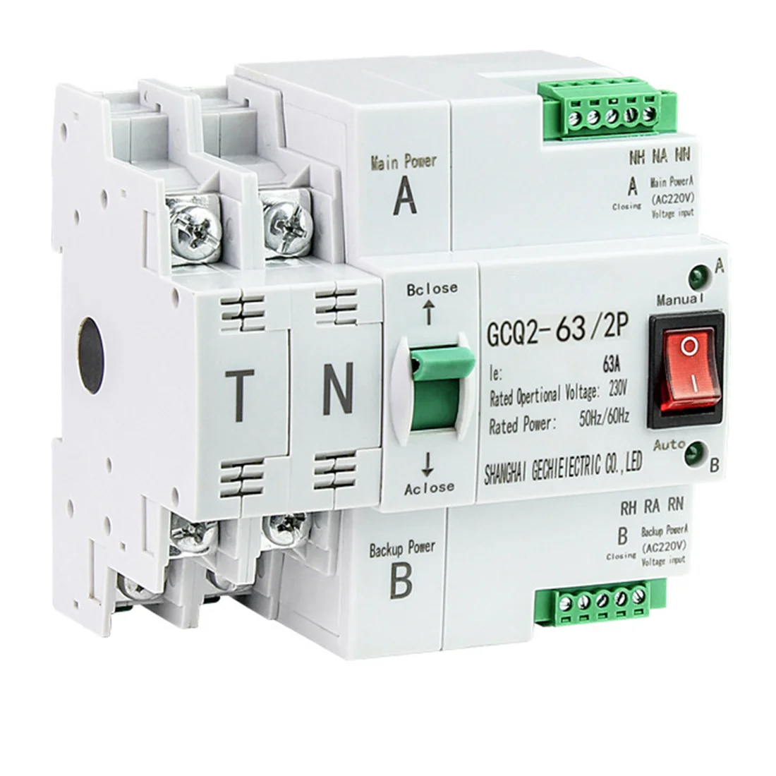 

ATS Dual-Power Automatic Transfer Switch Uninterrupted Power 2P 63A AC230V 35mm Rail Installation Transfer Switch