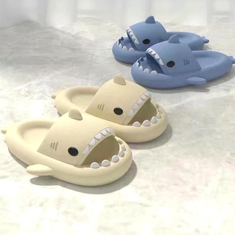 Летние женские тапочки с изображением акулы мужские однотонные шлепанцы из ЭВА