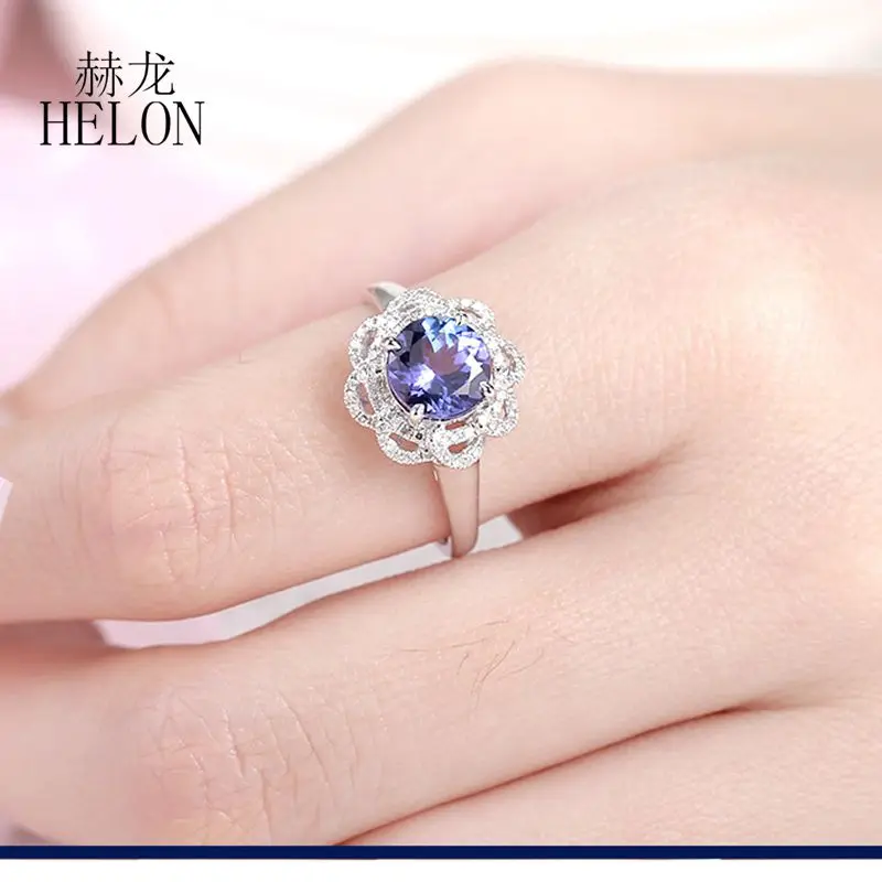 HELON однотонное белое золото 14 карат круглое 7 мм натуральный танзанит бриллианты