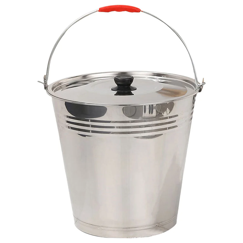 

Stainless Steel Bucket With Lid Portable Water Bucket Milk Bucket With Lid Thick Iron Non-Magnetic Pasture Milking Bucket