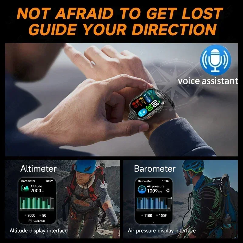 Новые умные часы с Bluetooth для мужчин 1 96 дюйма HD-экран фонарик компас военные