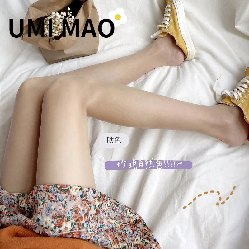 

UMI MAO Summer Seamless Realistic Stockings Women's Thin 5D Cut Velvet Black Silk Stockings Alphabet Anti-wolf Pineapple Socks
