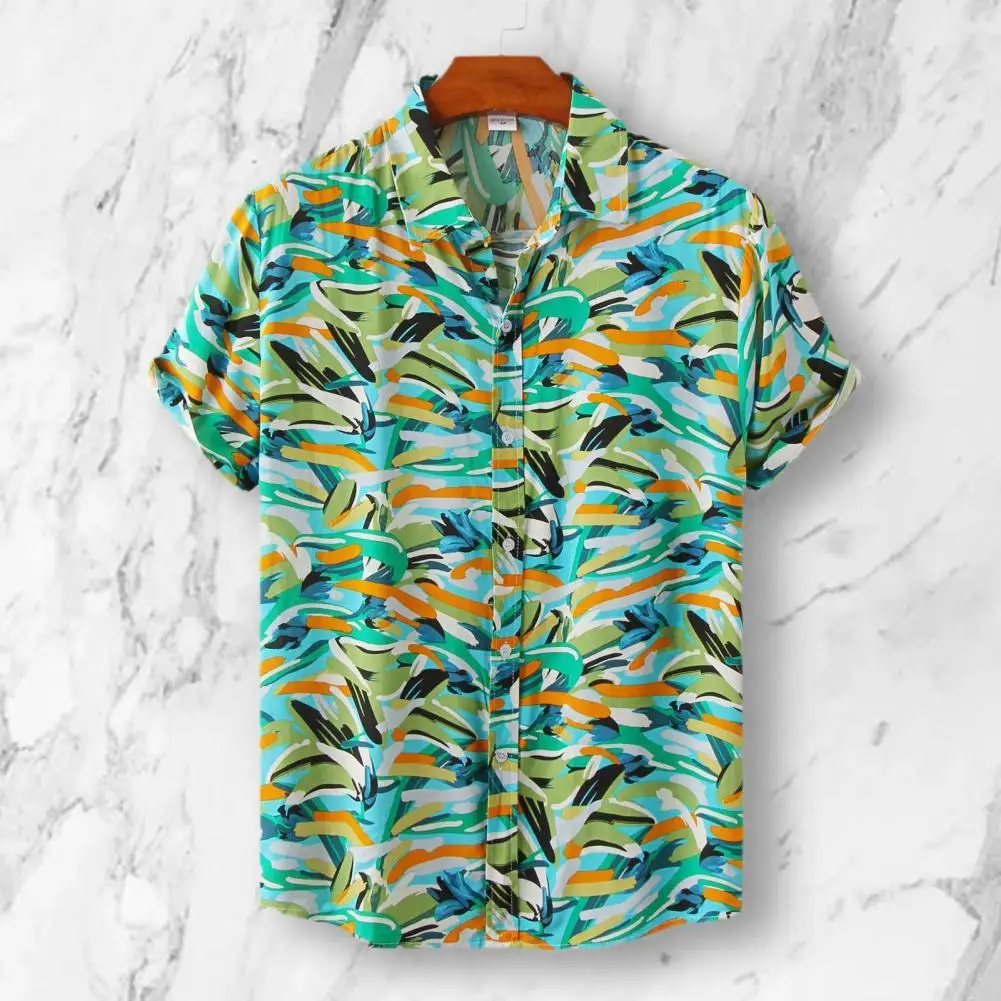

Comfy Classic Bright Color Print Vacation Hawaiian Shirt Single Breasted Beach Shirt Lightweight for Daily Wear