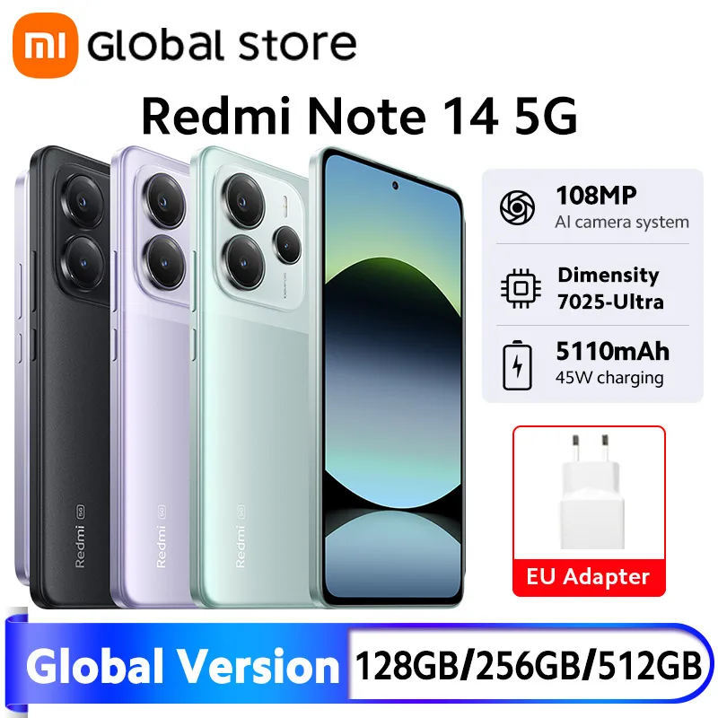 Фото Глобальная версия Xiaomi Redmi Note 14 5G Смартфон NFC 108MP Камера MTK Размер 7025-Ультра 45 Вт Турбо Зарядка №1