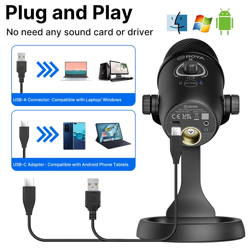 BOYA BY-CM5 USB конденсаторный микрофон с функцией записи для ноутбука Windows Mac в режиме