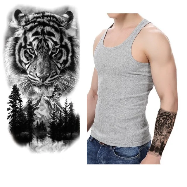 Waterproof Temporary Tattoo For Man Long Lasting Cool Wolf Lion Arm Sleeve Shoulder Chest Tattoo Sticker Men Body Art TO072 4