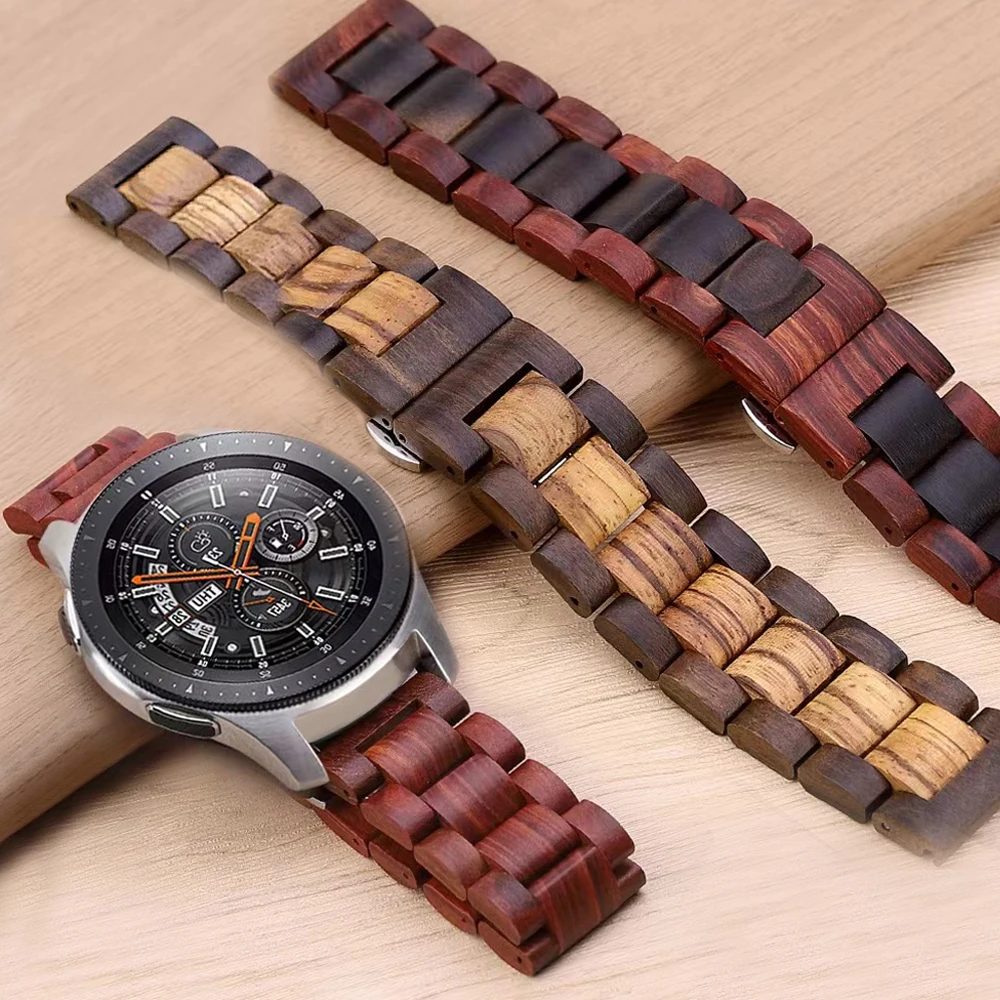 20mm 22mm Band for Samsung galaxy watch 4 40/44mm classic 4246mm S2 for Huawei Watch GT2e pro amazfit BIP Wooden Watch Bracelet