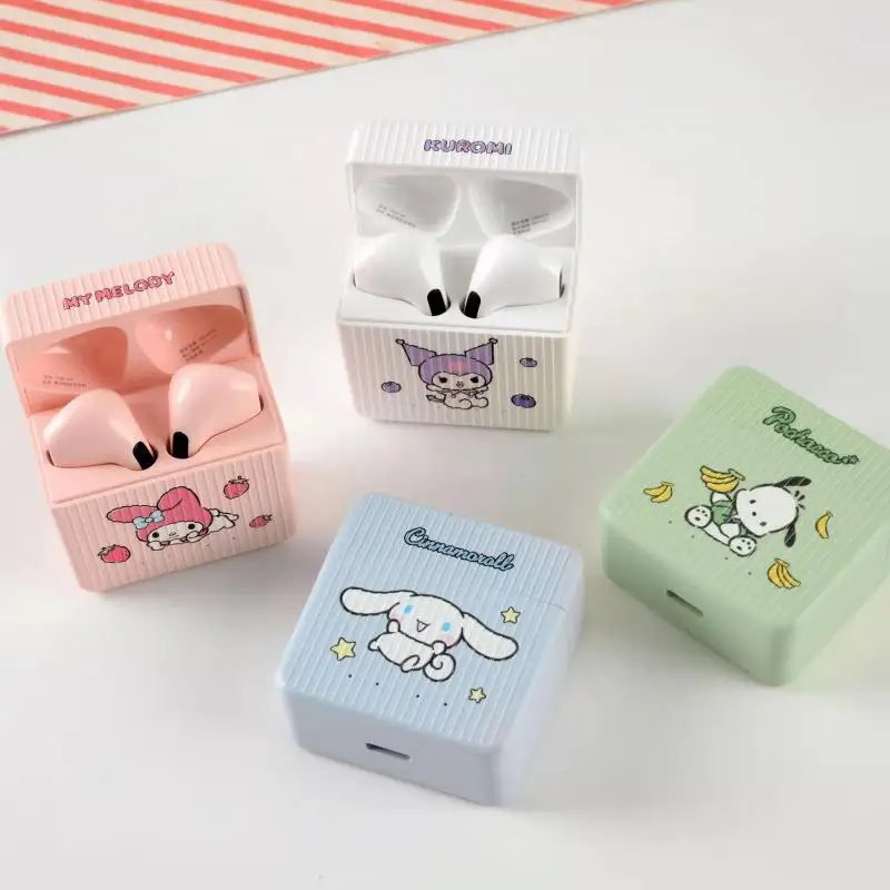 

Sanrios Anime Cartoon Kuromi Melody Cinnamoroll Pachacco Headphones Kawaii Earbuds Fashion Luggage Wireless Bluetooth Earphone