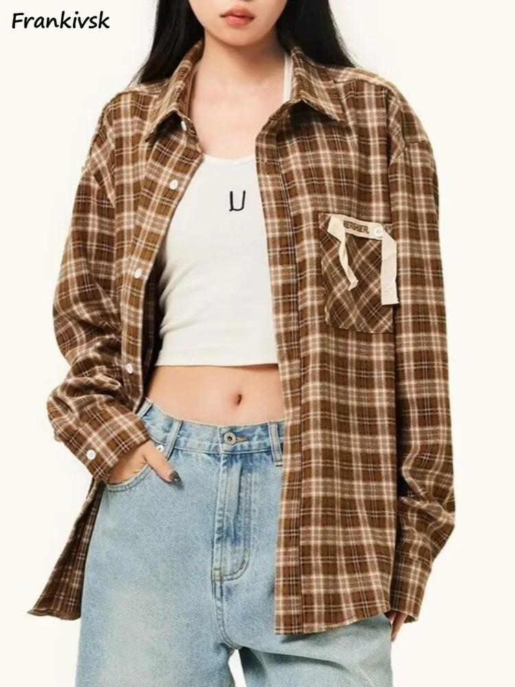 Женские рубашки в клетку с американскими карманами нишевой дизайн весна-осень