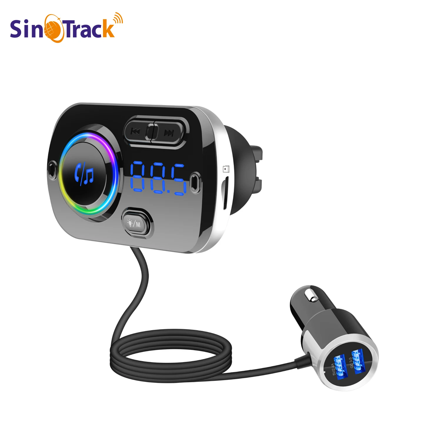 

FM-трансмиттер с Bluetooth 5,0, автомобильный адаптер QC3.0, быстрое автомобильное зарядное устройство, музыкальный аудиоплеер, гарнитура для звонков, двойной USB-порт, 7-цветный светодиодный