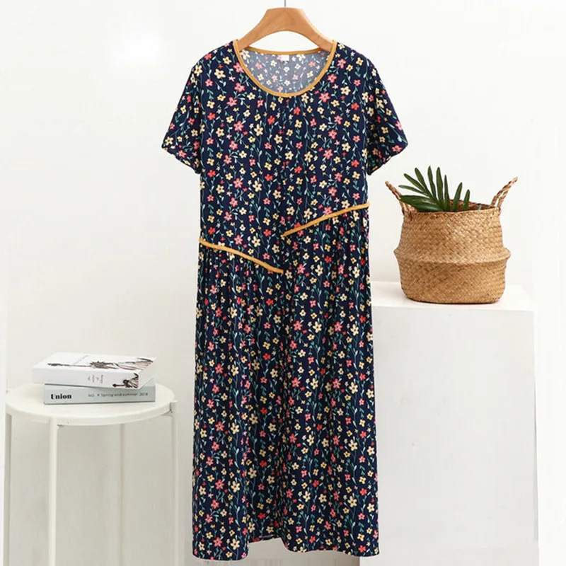 Summer Cotton Rayon Dress Temperament Stitching A-Line Nightgowns For Women Loose Sleepwear Nightdress Ladies Night Wear Shirt