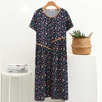 summer cotton rayon dress temperament stitching a line nightgowns for women loose sleepwear nightdress ladies night wear shirt