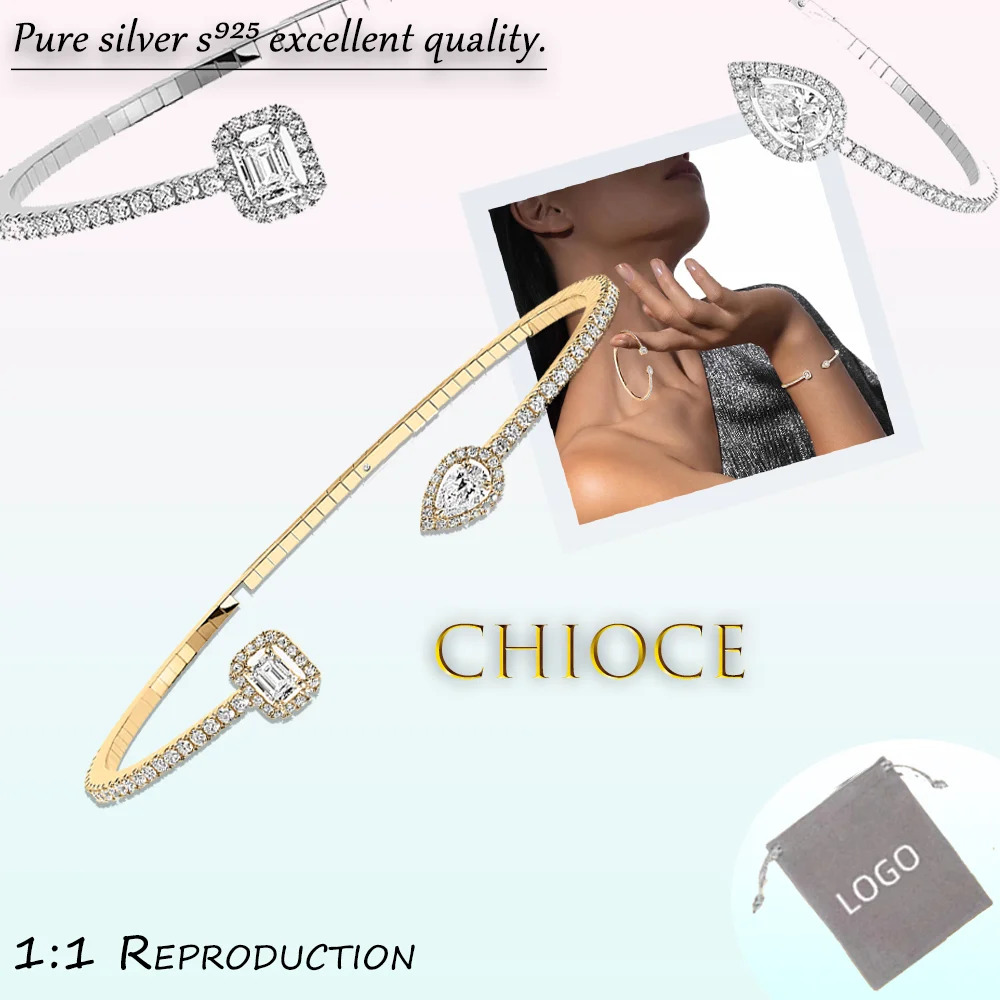 Премиум-стильный тонкий браслет из чистого серебра s925 с кристаллами домашний