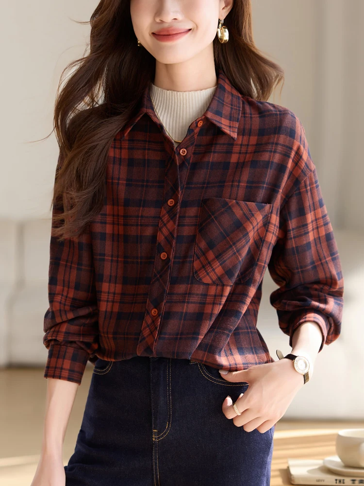 Рубашки в клетку стиле ретро женская одежда осенне-зимняя новая утолщенная