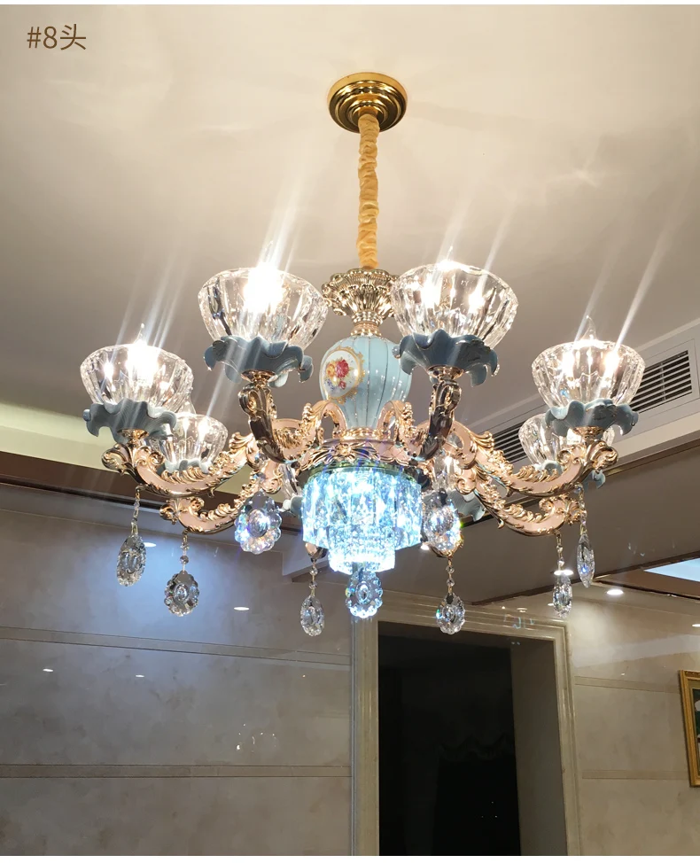 Люстра в европейском стиле для гостиной роскошная атмосфера синие керамические