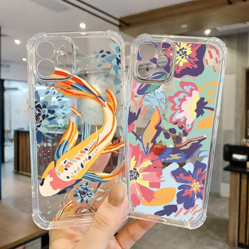 

Flower Painting Transparent Case For Case iPhone 12 Pro X Xr Xs 7 7P SE 2020 11 12 13 Max Pro Mini 8 Plus 6 6s A2sm PU Capa