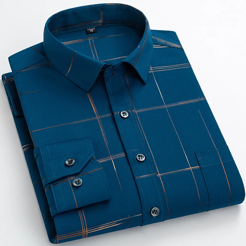 

2022 Dress Long Shirts Turn Down Collar Print Shirs Stamped Stretch Non-iron Elastic Regular Fit