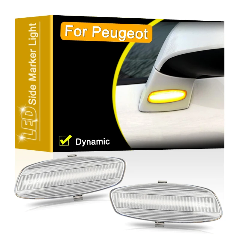 

12V Clear Lens Dynamic LED Under Side Mirror Marker Lamp For Peugeot 207 308 3008 5008 RCZ Partner Blinker Turn Signal Light