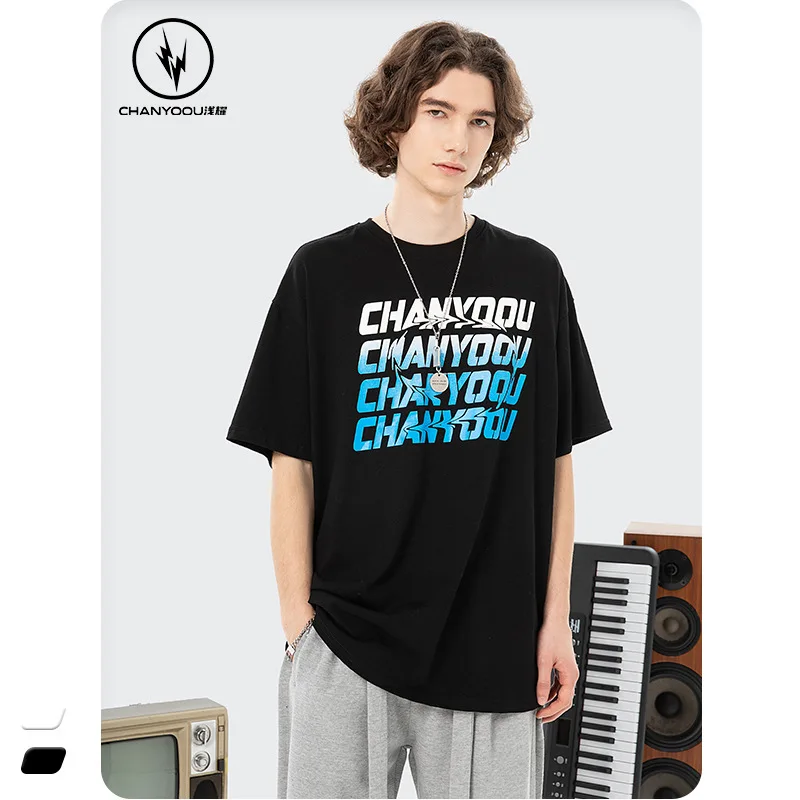 

Футболка мужская с коротким рукавом и монограммой, простой хлопковый топ в американском винтажном стиле, на лето