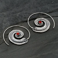 boho ethnic style silver turquoise red geometric spiral feather pendant earrings women retro