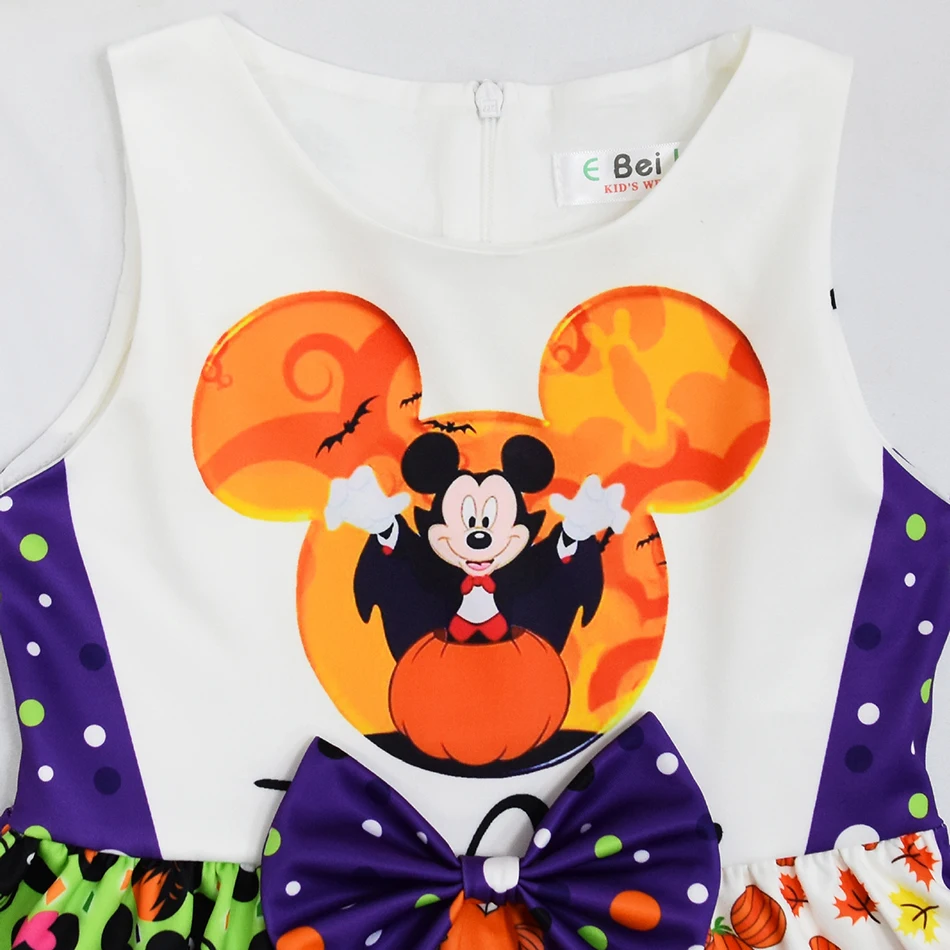 Halloween Ghost Pumpkin Bat Printed Girl Dress Sleep Dresses Cartoon Kid Dress for Halloween Party Gift Clothing Headbands