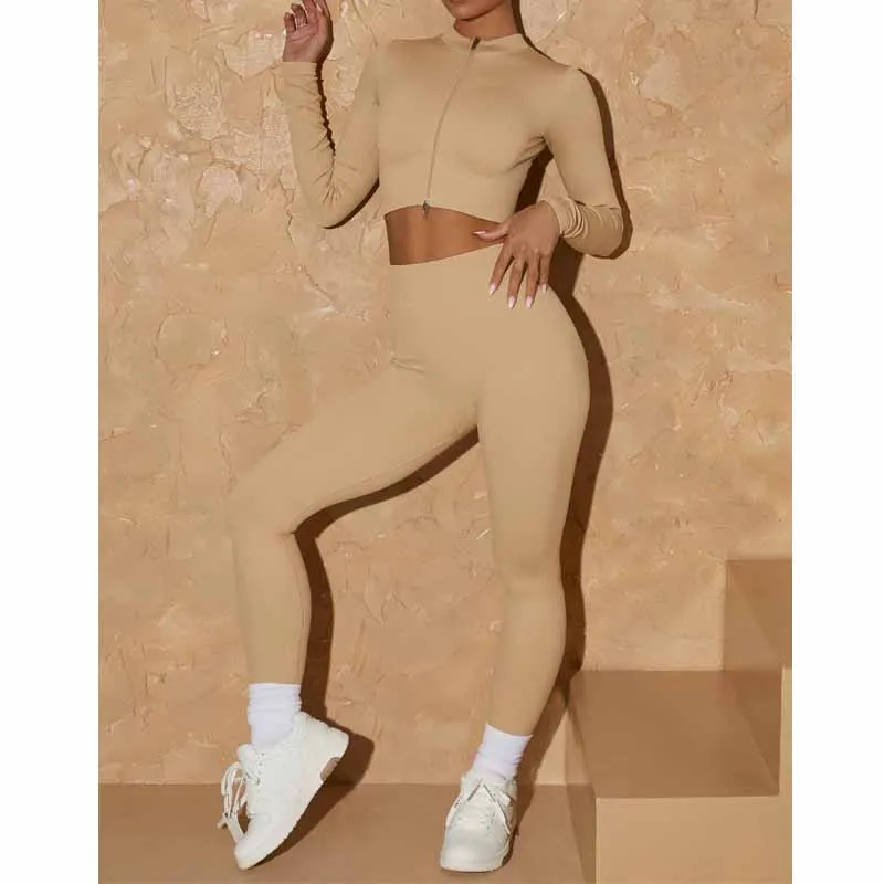 Yoga Suit Women's Sport Leggings Long Sleeve Crop Top Workout Wear Fitness Set Energy Seamless Yoga Set Gym Athletic Clothes