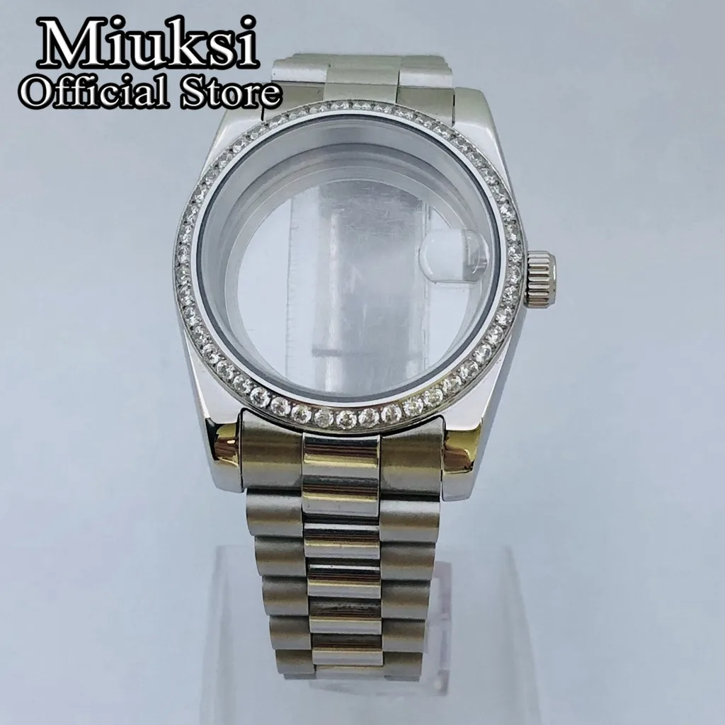 Серебряный корпус часов Miuksi 36 мм/40 мм сапфировое стекло безель с драгоценными