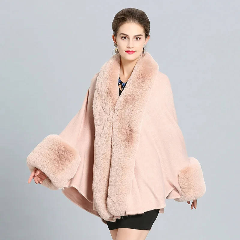 Wear loose imitation fox fur collar fur cape coat