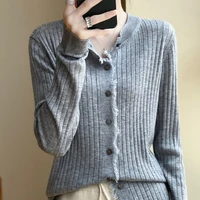 round neck cashmere cardigan thickened loose sweater female autumn and winter thin bottomed cardigan top
