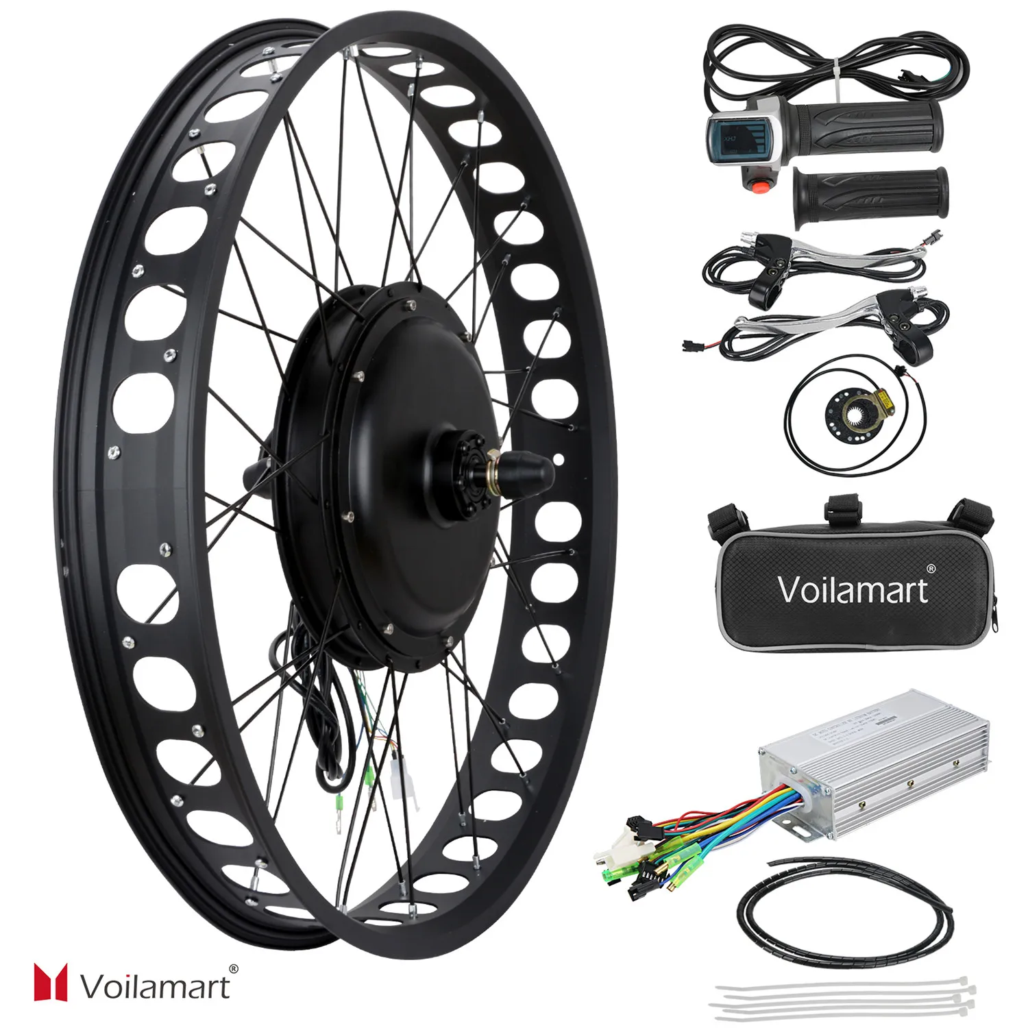 

Voilamart 26" 1000W Electric Bicycle Conversion Motor Kit Front Fat Tire Wheel Brushless Gearless Hub Motor