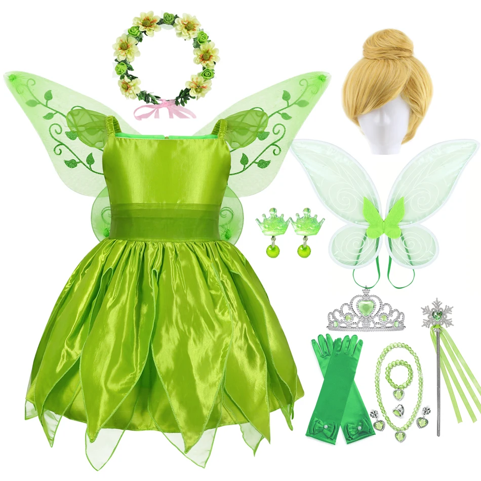 

Tinker Bell Princess Dress Kids Girl Tinkerbell Party Halloween Fairy Cosplay Clothing Butterfly Wings Garland Vesido 2-10 Years