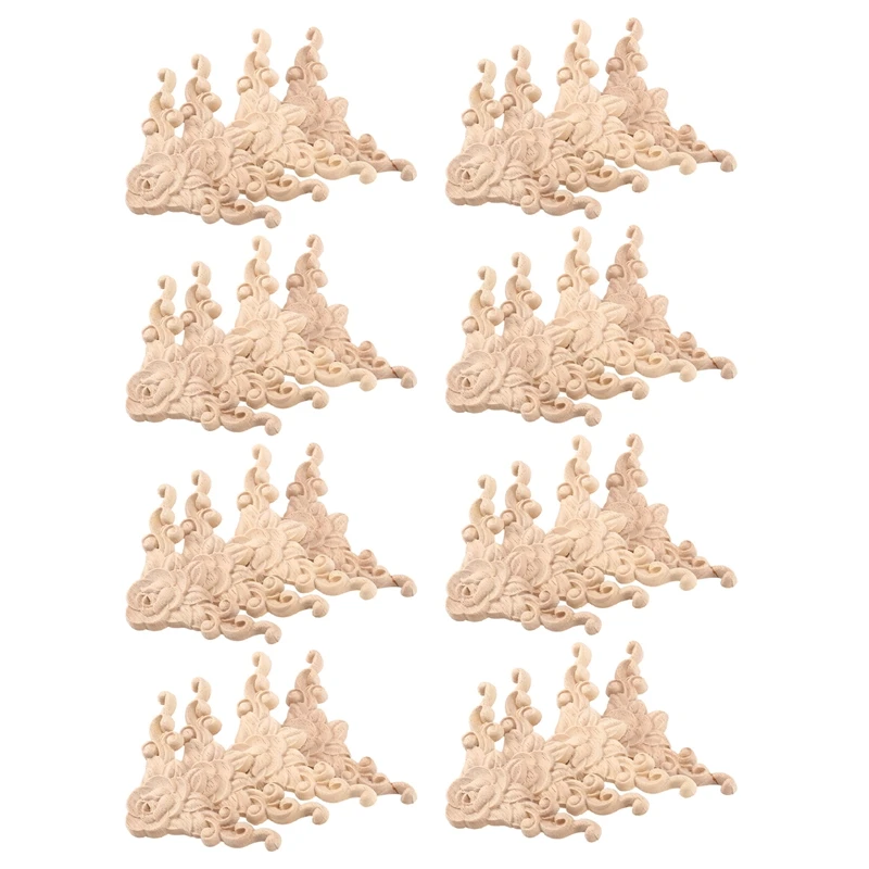 

32Pcs 8X8cm Wood Carved Corner Onlay Applique Door Cabinet Rose Unpainted European Style