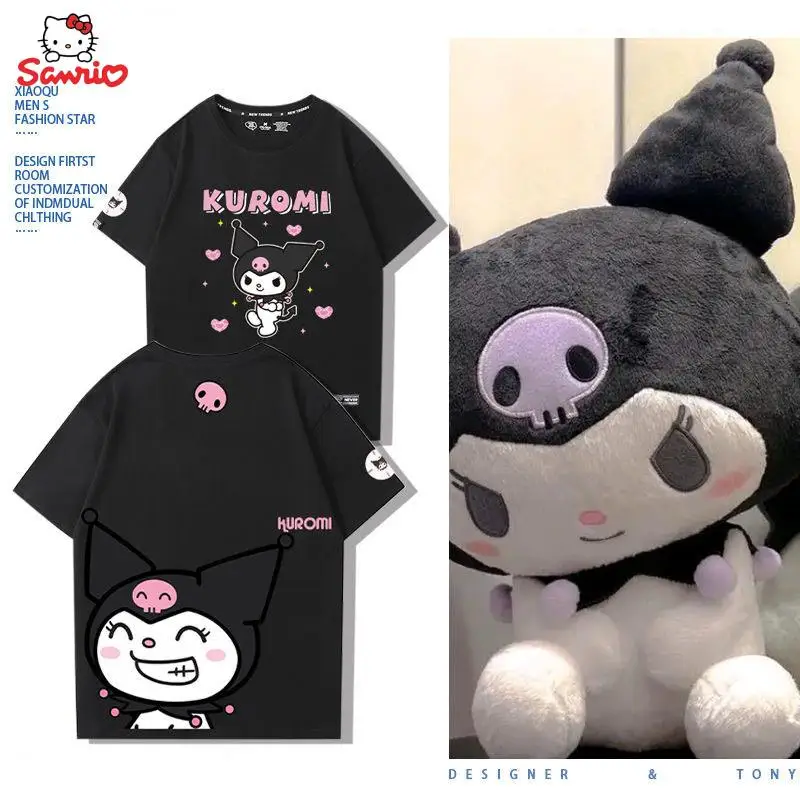 

Оригинальная футболка Kuromi Mymelody, аниме мультфильм Ins Sanrio, аниме периферийный студент, летние хлопковые топы с коротким рукавом для пар, подарок
