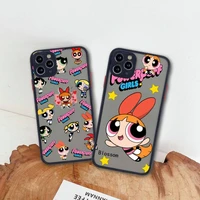 bandai cute powerpuff girls phone case for iphone 13 12 11 pro max mini xs 8 7 plus x se 2020 xr matte transparent cover