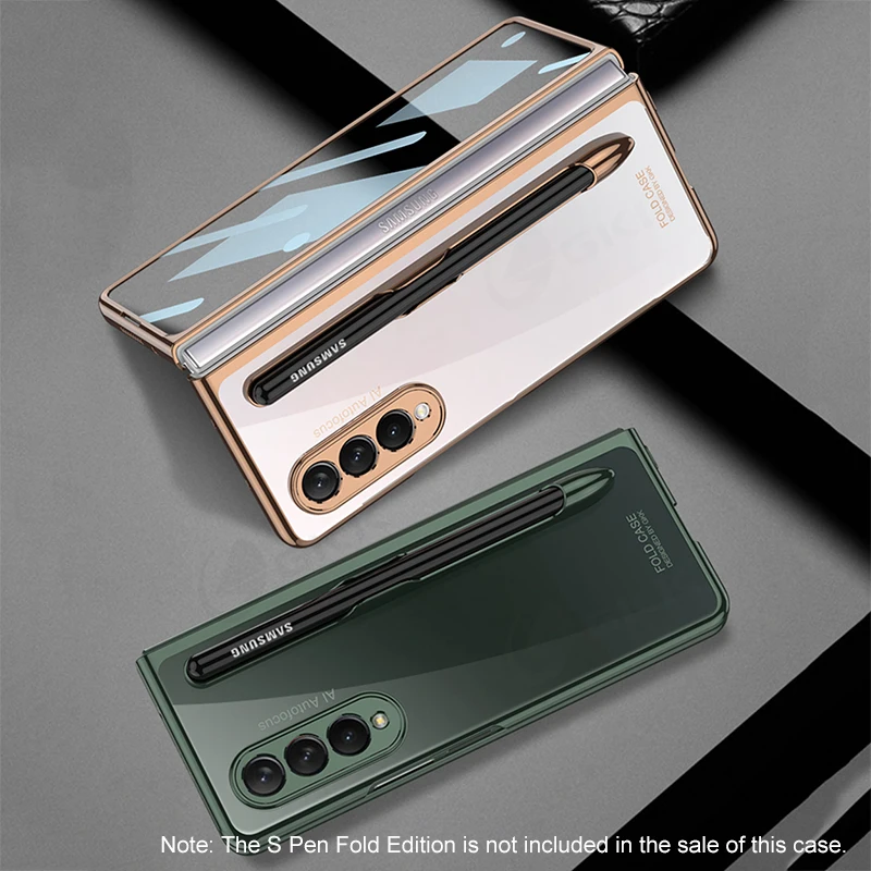 

GKK Front Tempered Glass Case For Samsung Galaxy Z Fold 3 5G Transparent Plating With Pen Slot Cover For Samsung Fold 3 5G Case