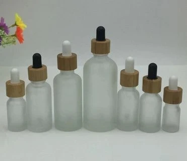 100pcs 30ml Frosted Green Clear Glass Dropper Bottles Translucence Essential Oil With Bamboo Pipettes CBD Hemp Essence