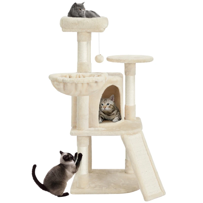 

Cat Tree Tower with Condo Basket Perch Platform for Small Medium Cats, Beige