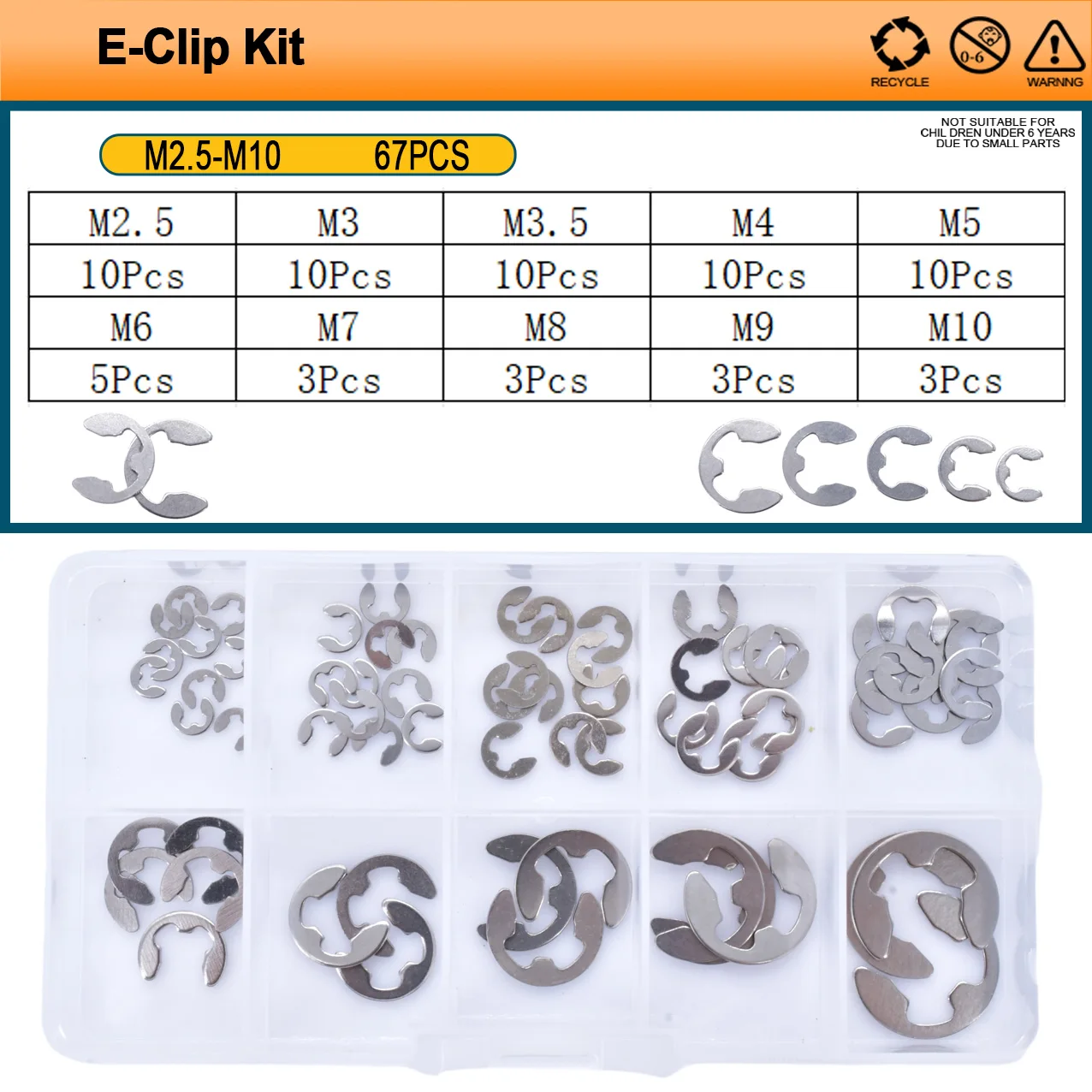 

Набор шайб с зажимом E из нержавеющей стали