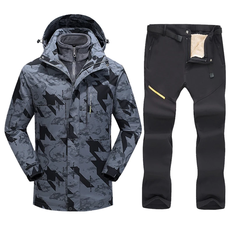 

Новый мужской лыжный костюм бренда ветрозащитная Водонепроницаемая плотная Теплая Флисовая зимняя куртка для катания на лыжах и сноуборде и брюки комплект