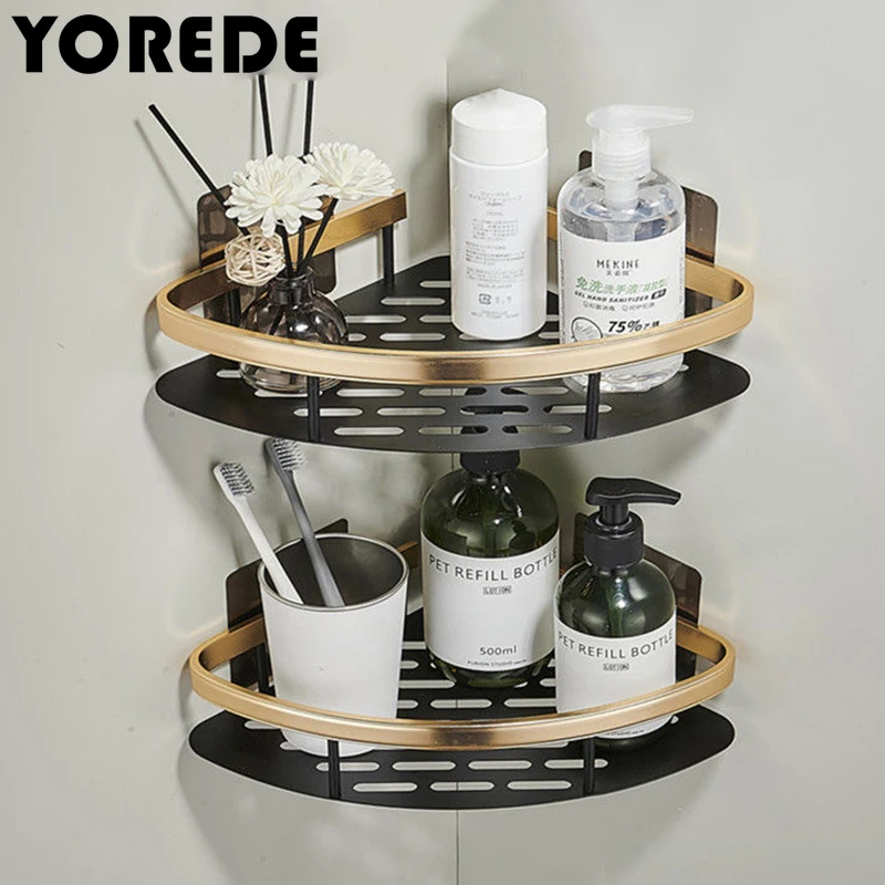 

YOREDE Light Luxury Bathroom Shelf Triangle Storage Rack Wall Hanging Shelf Storage Organizer For Kitchen Bathroom Accessories