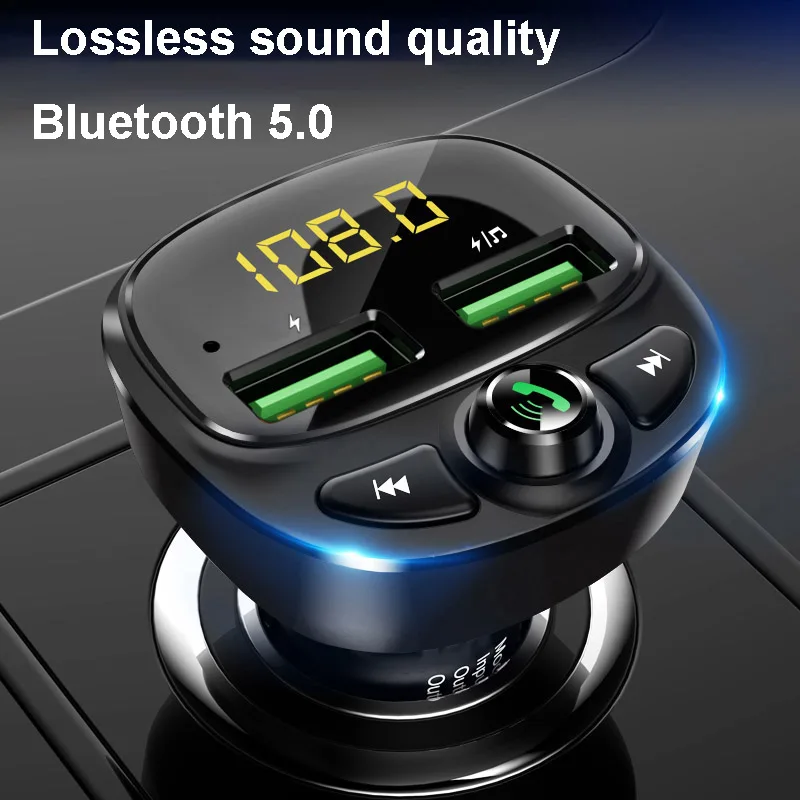 Купи USB Car Charger For Phone Bluetooth Wireless FM Transmitter MP3 Player 5.0 Dual USB Charger TF Card Music Handsfree Car Kit за 640 рублей в магазине AliExpress