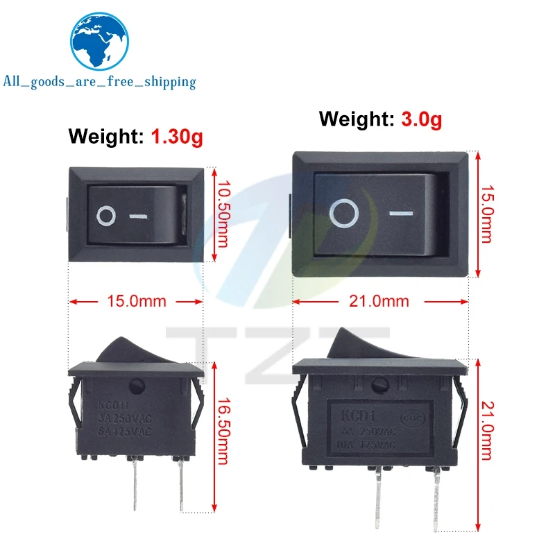 Фото KCD11-101 3A/6A 250V 6A/10A 125V 10*15mm 21*15mm SPST 2PIN ON/OFF G130 Кулисный переключатель для лодки Приборная панель автомобиля Грузовик Переключатель KCD1 №2