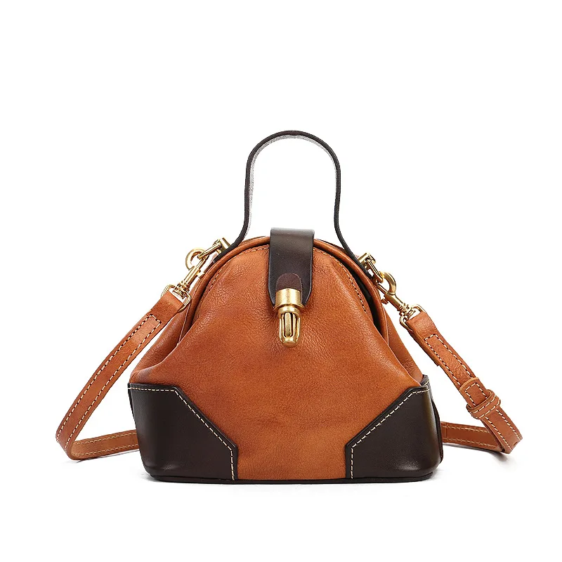 Genuine leather women's bag 2023 new style lock button dumplings bag advanced sense single shoulder messenger bag retro handbag