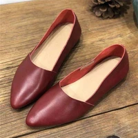 handmade pointed toe flat casual all match cowhide slip on shoes for women moccasins genuine leather loafers flats ladies shoes