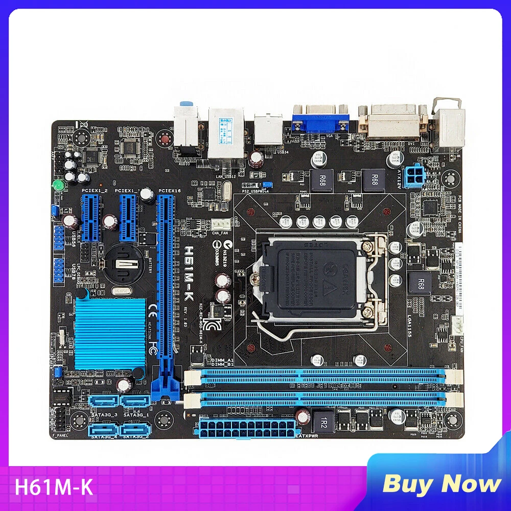 Desktop Motherboard for H61M-K LGA 1155 H61 i3 i5 i7 DDR3 16G Fully Tested,High Quality