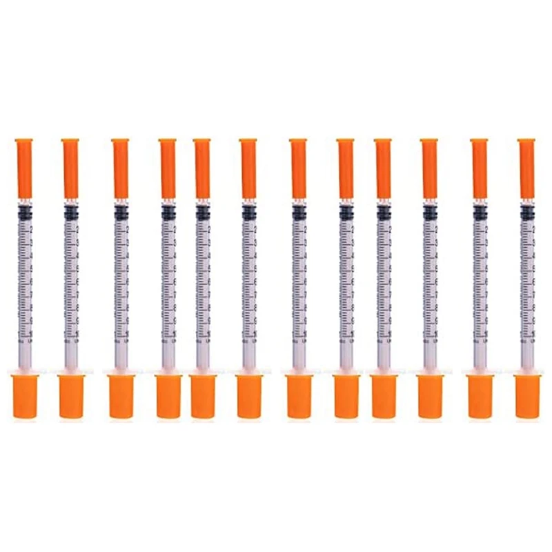 

100PCS 30G 1/2Cc 5/16Inch Syringe With Needle Disposable Orange Individual Package