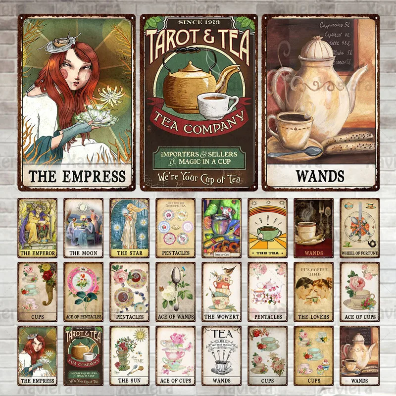 

Ace of Cups Metal Sign Tarot and Tea Retro Tin Plaque Wall Sticker Decorative Plate Kitchen Interior Decor Bar Pub Restaurant