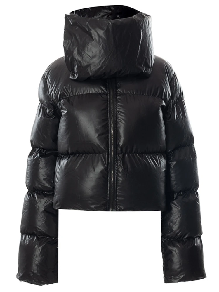 Winter Casual Black Oversized Bubble Coat for Women 2022 Fashion Zipper Scarf Collar Short Puffer Jackets Green Parka Streetwear