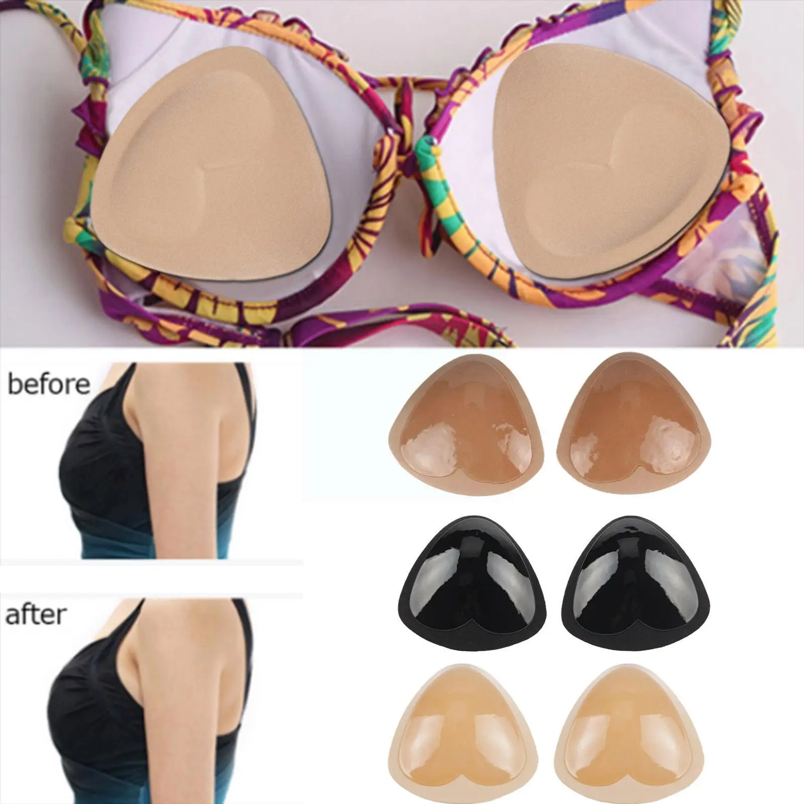 

Triangular Semi-Lace Women's Underwear Breast Pad Thickened Silicone Bikini Detachable Chest Underwear Invisible T1L9