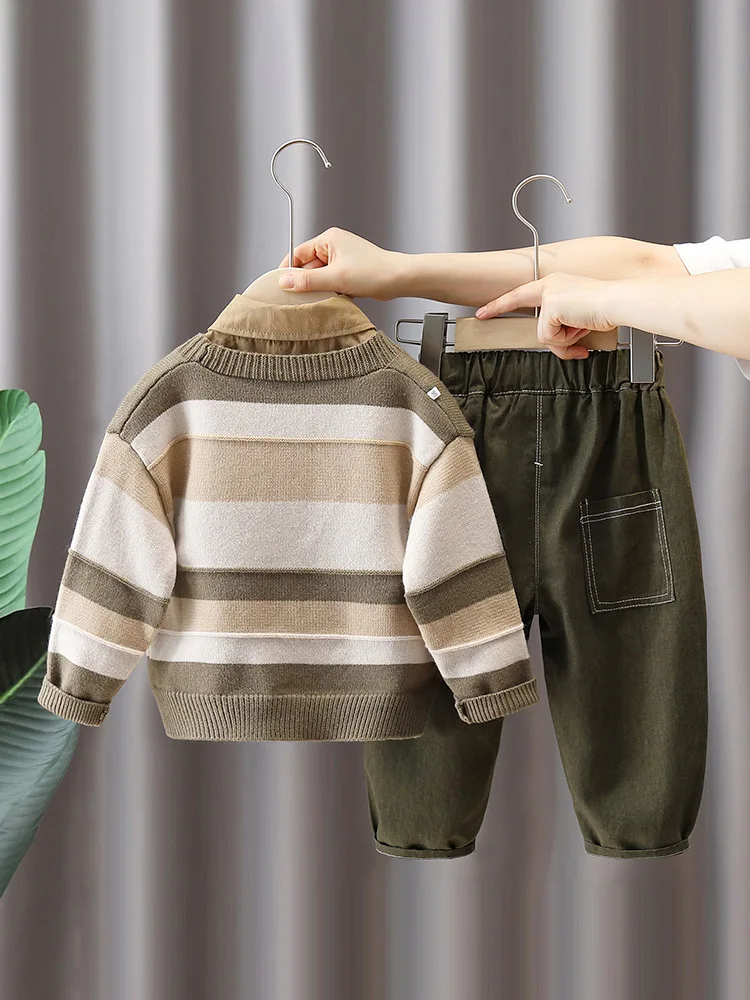3 шт./комплект детский вязаный кардиган + рубашка брюки